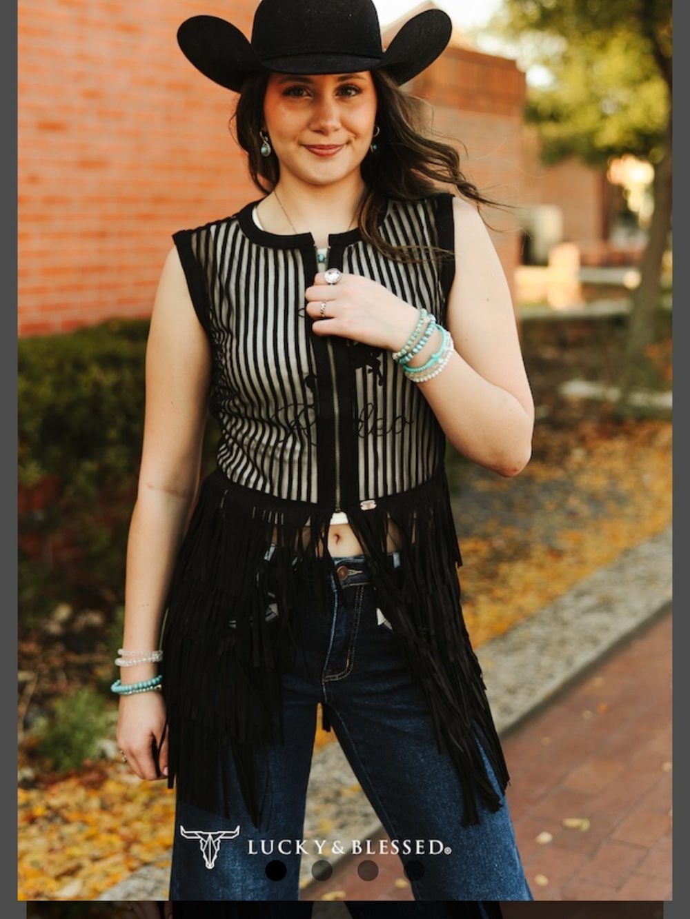 Fringe Zip Vest - Black